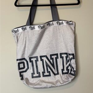 PINK Victoria's Secret Light Gray Tote with Black Accents